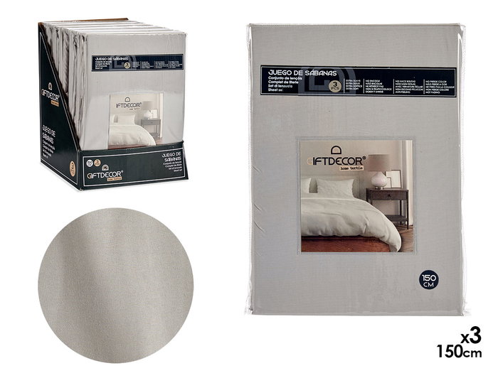 Giftdecor Set de 3 Draps 150 cm Gris - Housse 150x200 cm, drap plat 220x245 cm, taie 45x170 cm (Set de 12) Giftdecor Set de 3 Draps 150 cm Gris - Housse 150x200 cm, drap plat 220x245 cm, taie 45x170 cm (Set de 12)