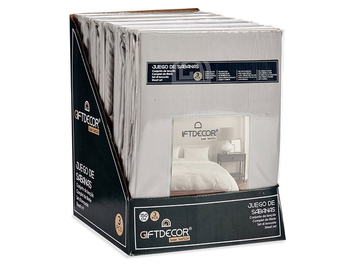 Giftdecor Set de 3 Draps 150 cm Gris - Housse 150x200 cm, drap plat 220x245 cm, taie 45x170 cm (Set de 12) Giftdecor Set de 3 Draps 150 cm Gris - Housse 150x200 cm, drap plat 220x245 cm, taie 45x170 cm (Set de 12)