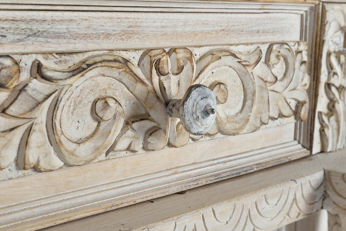 GINER Y COLOMER - Buffet en bois de manguier sculpté à la main, finition blanc vieilli, 2 portes et 2 tiroirs, 120 x 100 x 45 cm