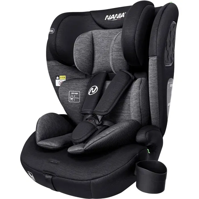 Nania Torino Siège Auto Enfant Évolutif Groupe 1/2/3, i-Size (R129), 9-36 kg, 76-150 cm, 5 Points, Réducteur, Systèmes SPS et Head-Protect, Noir