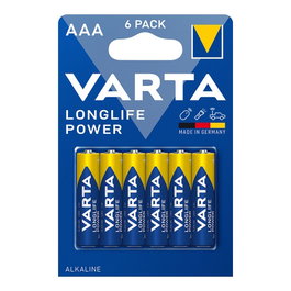 Varta Pile alcaline Longlife Power AAA LR03 1,5V Blister 6 unités Ø10,5x44,5mm