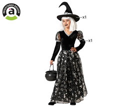 Déguisement de Sorcière Robe Longue Grise avec Chapeau Pointu pour Fille Halloween - Taille 5-6 Ans