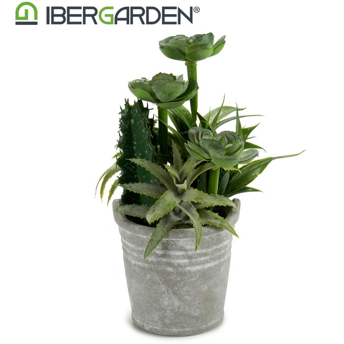 Ibergarden Lot de 2 Pots pour Cactus Plantes Rond 15x24x15 cm Plastique et Ciment Vert et Argent (Set de 12) Ibergarden Lot de 2 Pots pour Cactus Plantes Rond 15x24x15 cm Plastique et Ciment Vert et Argent (Set de 12)