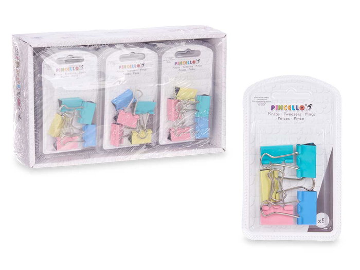 Pincello Lot de 5 Pinces Clip Couleurs Pastel Métal 2.5x11.5x1.5 cm (Set de 24)