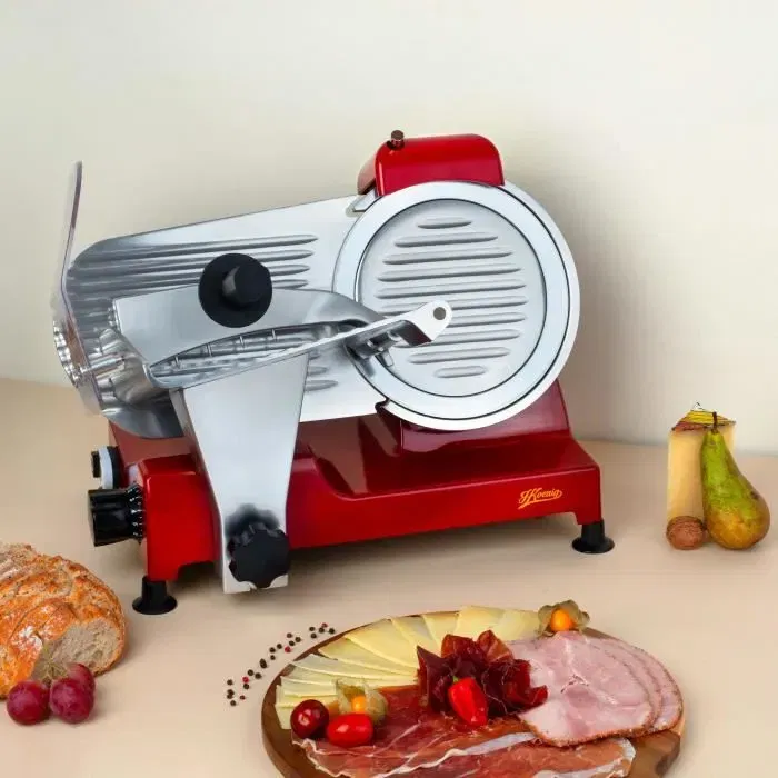 H.Koenig MSX224 Trancheuse à Viande Professionnelle - Lame 22 cm (220 mm) - Rouge - Puissance 240W, Moteur Asynchrone, Aiguiseur Intégré