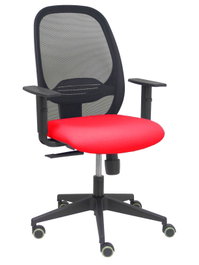 Chaise Cilanco Synchro 3 positions tissu Rouge Maille Noir Base pyramidale noire Accoudoir 1D Sans appui-tête Roulettes pour moquette