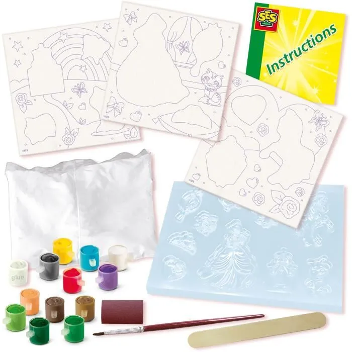 Ses Creative - Kit de moulage et peinture créative 3 toiles de princesses avec plâtre et 12 couleurs pour enfants à partir de 3 ans Ses Creative - Kit de moulage et peinture créative 3 toiles de princesses avec plâtre et 12 couleurs pour enfants à partir de 3 ans