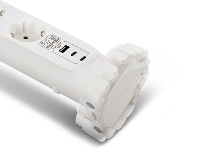 Salicru SPS Safe 5S+ 680DA000003 multiprise 5 prises Schuko avec 3 ports USB-C / USB-A, parafoudre 600 J, protection enfant