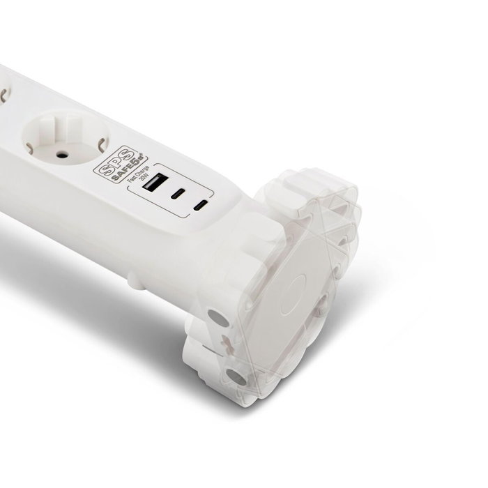 Salicru SPS SAFE 5S+ Multiprise 5 Prises Schuko et 3 Ports USB, Blanc