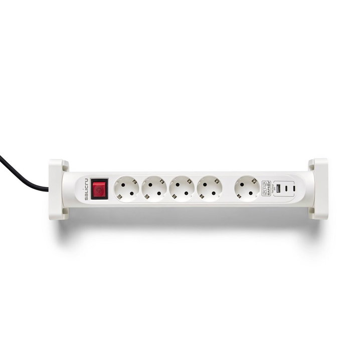 Salicru SPS SAFE 5S+ Multiprise 5 Prises Schuko et 3 Ports USB, Blanc