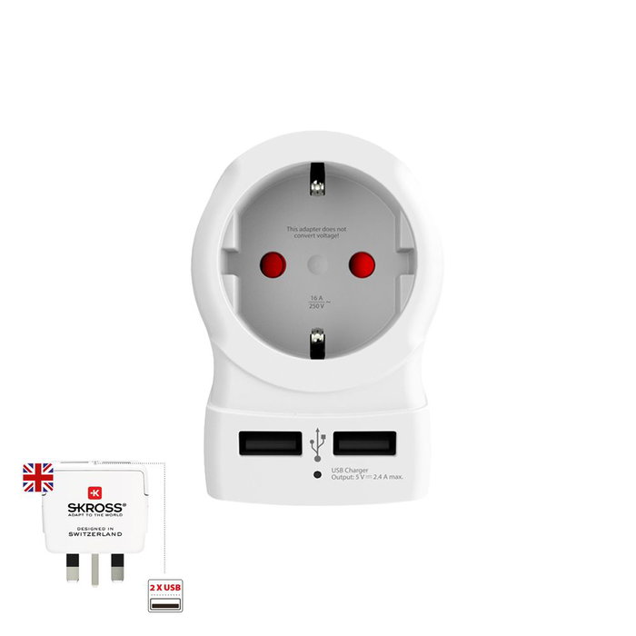 Adaptateur de courant Skross 1500280 USB x 2 Européen United Kingdom Adaptateur de courant Skross 1500280 USB x 2 Européen United Kingdom