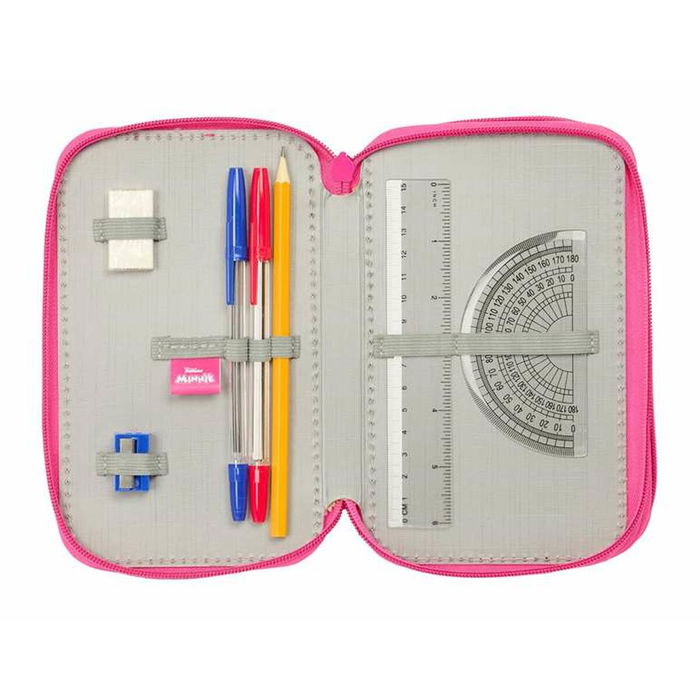 Pochette à crayons triple Minnie Mouse Rose 12,5 x 19,5 x 5,5 cm 37 Pièces