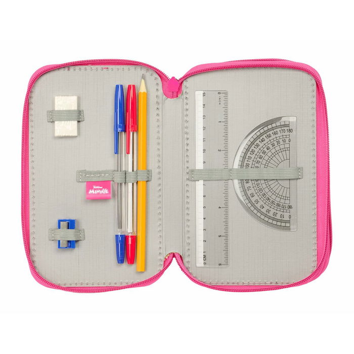 Pochette à crayons triple Minnie Mouse Rose 12,5 x 19,5 x 5,5 cm 37 Pièces