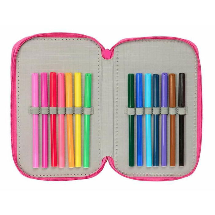 Pochette à crayons triple Minnie Mouse Rose 12,5 x 19,5 x 5,5 cm 37 Pièces