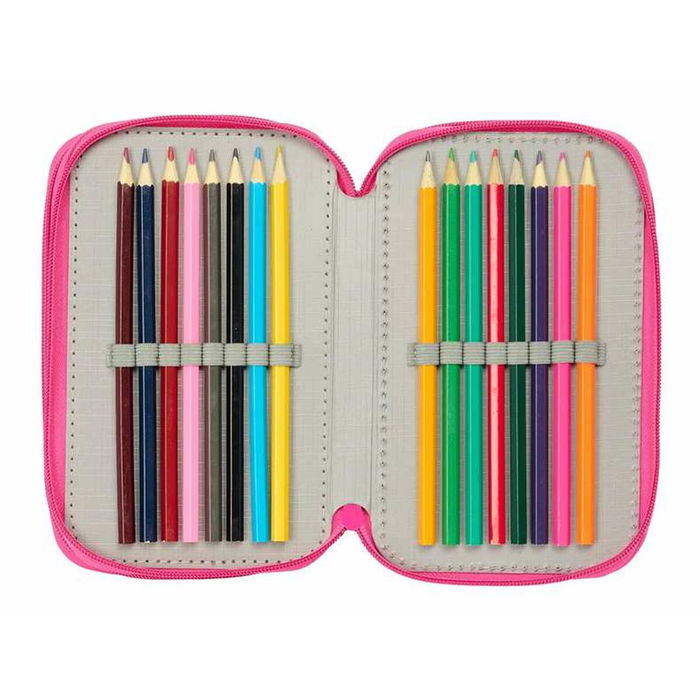 Pochette à crayons triple Minnie Mouse Rose 12,5 x 19,5 x 5,5 cm 37 Pièces