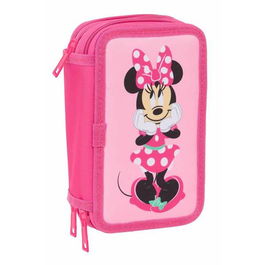 Pochette à crayons triple Minnie Mouse Rose 12,5 x 19,5 x 5,5 cm 37 Pièces