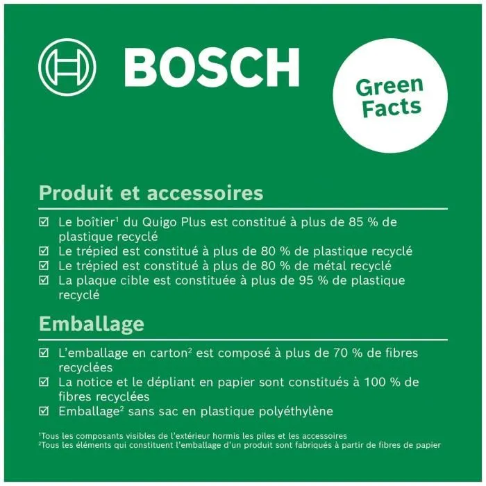Bosch Quigo+ - Niveau laser à lignes croisées vert, portée 7 m, livré avec trépied 1.1m, coffret et piles