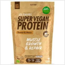Iswari Super Vegan Protein Fitness Cacahuète-Maca 350g - Poudre Protéinée Vegan au Beurre de Cacahuète et Maca pour Récupération Musculaire