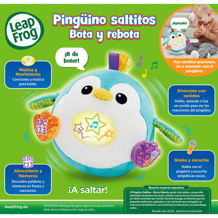 LeapFrog Jouet Interactif Bébé Penguin Saltitos avec Moteur, Lumières, Musique et Voix pour Apprendre Nombres et Alphabet - Réf. 80-623139