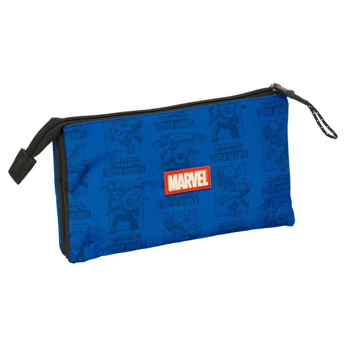 SAFTA Porte-tout Triple Avengers Marvel - 3 compartiments avec fermeture éclair - Taille: 22 x 12 x 3 cm