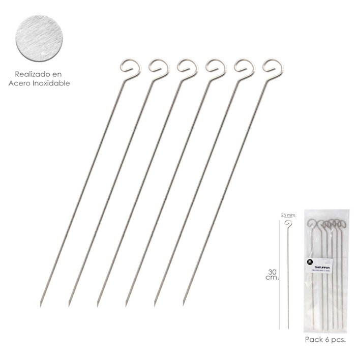 SATURNIA Petites brochettes en acier chromé (lot de 6) de 24 cm SATURNIA Petites brochettes en acier chromé (lot de 6) de 24 cm