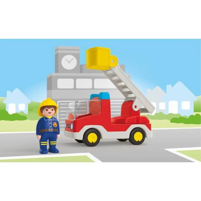 Playmobil Junior Camion de Pompier avec Échelle Pivotante et Personnage - 71683 - Jouet pour Enfants Dès 18 Mois