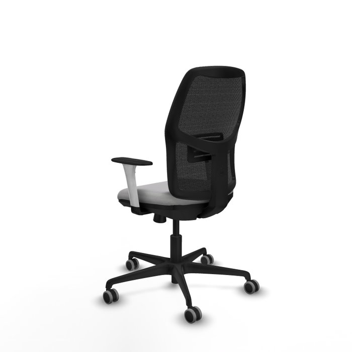 Chaise Alfera Synchrone/Traslack Maille/tissu Gris clair Maille Noir Base en nylon noir Accoudoirs noirs et blancs Sans appui-tête Roulettes 65mm pour moquette