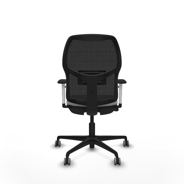 Chaise Alfera Synchrone/Traslack Maille/tissu Gris clair Maille Noir Base en nylon noir Accoudoirs noirs et blancs Sans appui-tête Roulettes 65mm pour moquette
