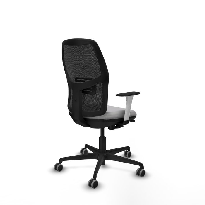 Chaise Alfera Synchrone/Traslack Maille/tissu Gris clair Maille Noir Base en nylon noir Accoudoirs noirs et blancs Sans appui-tête Roulettes 65mm pour moquette
