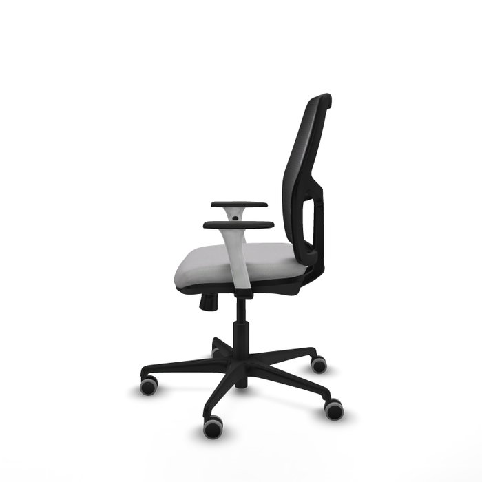 Chaise Alfera Synchrone/Traslack Maille/tissu Gris clair Maille Noir Base en nylon noir Accoudoirs noirs et blancs Sans appui-tête Roulettes 65mm pour moquette