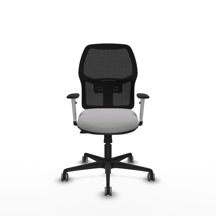 Chaise Alfera Synchrone/Traslack Maille/tissu Gris clair Maille Noir Base en nylon noir Accoudoirs noirs et blancs Sans appui-tête Roulettes 65mm pour moquette