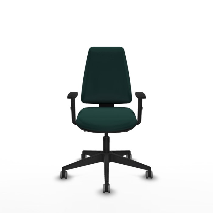 Chaise Elche Asynchrone Cuir écologique Vert foncé Base pyramidale noire Accoudoir 1D Sans appui-tête Roulettes 65mm pour moquette