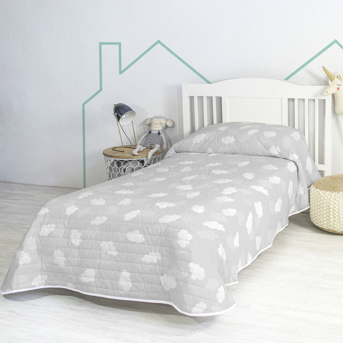 Couvre-lit HappyFriday Basic Kids Gris 200 x 260 cm Nuages Couvre-lit HappyFriday Basic Kids Gris 200 x 260 cm Nuages