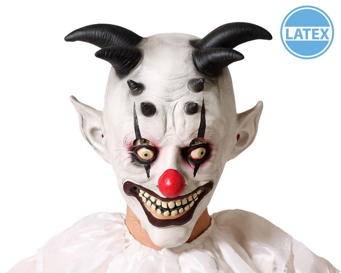 Masque Démon Clown avec Cornes Noires et Nez Rouge Masque Démon Clown avec Cornes Noires et Nez Rouge