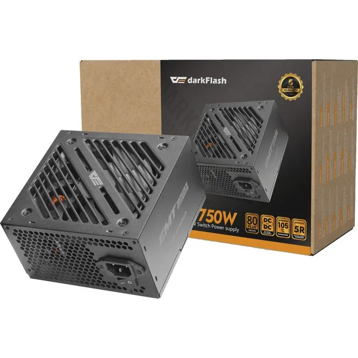 Darkflash EMT - Alimentation PC 750W non modulaire certifiée 80 Plus Bronze avec ventilateur 120 mm noir