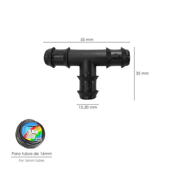 ABRISA Té simple pour tuyaux de goutte-à-goutte Ø 16 mm (Sac de 100 pièces)