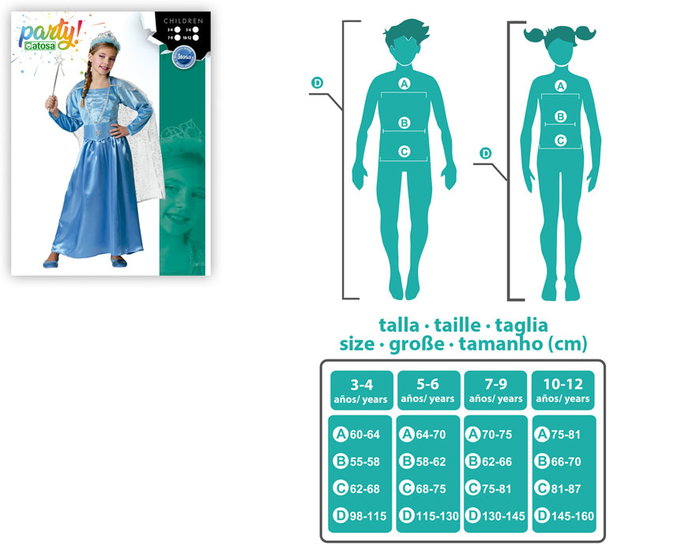 Déguisement Princesse Bleue Midi pour Fille 10-12 Ans, avec Robe, Cape et Ceinturon, Thème Contes de Fées, Polyester
