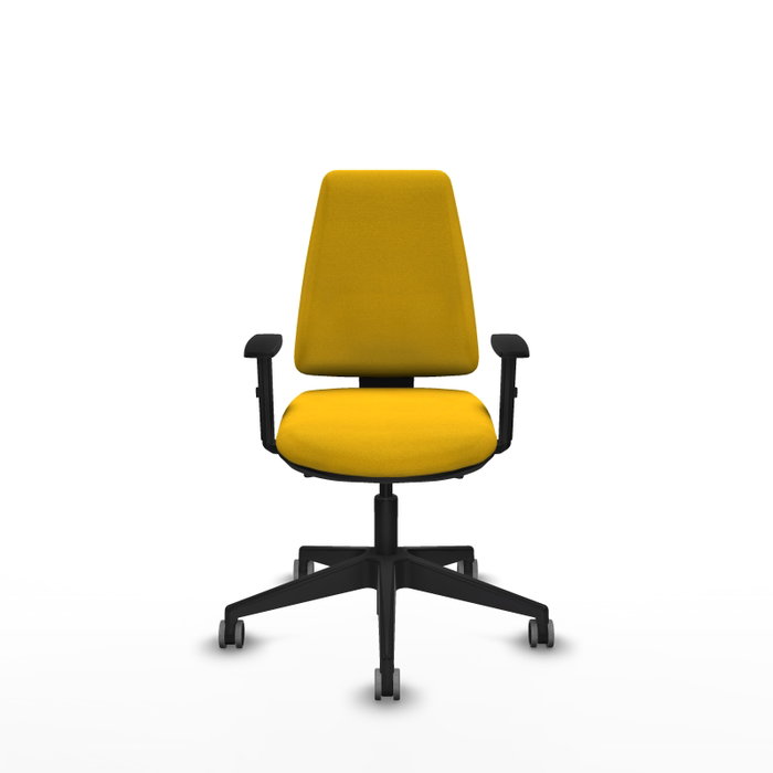 Chaise Elche Asynchrone Tissu Jaune Base pyramidale noire Accoudoir 1D Sans appui-tête Roulettes 65mm pour moquette