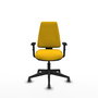 Chaise Elche Asynchrone Tissu Jaune Base pyramidale noire Accoudoir 1D Sans appui-tête Roulettes 65mm pour moquette