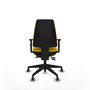 Chaise Elche Asynchrone Tissu Jaune Base pyramidale noire Accoudoir 1D Sans appui-tête Roulettes 65mm pour moquette