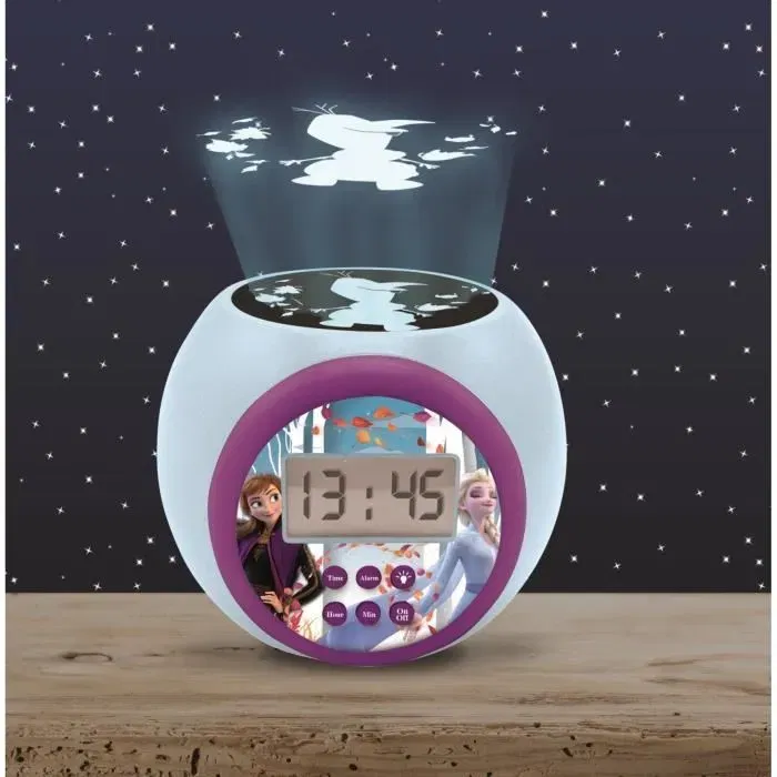 Lexibook LA REINE DES NEIGES - Réveil Projecteur avec Minuterie pour Enfant et Veilleuse LED - Projection 3 Couleurs Olaf, Alarme Snooze, Format 12/24H - Modèle LEXIBOOK