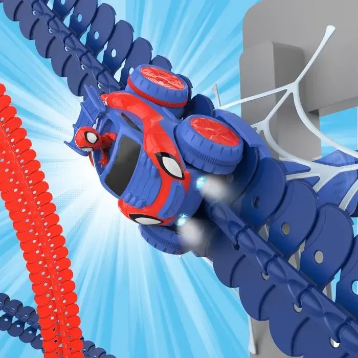 Smoby - Set de Découverte Spidey Flextreme - Circuit Flexible de Voiture avec 184 Pièces de Piste, Vrillages, Loopings et Véhicule Inclus - Piles Fournies