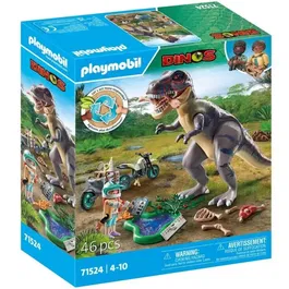 PLAYMOBIL 71524 Figurine Explorateur avec Moto et Tyrannosaure - Dinosaures - 46 Pièces - Jouet Enfant Dès 4 Ans