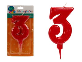 Arte Regal Bougie Anniversaire 3 Rouge Grande 1,5x17x8 cm (Set de 36)