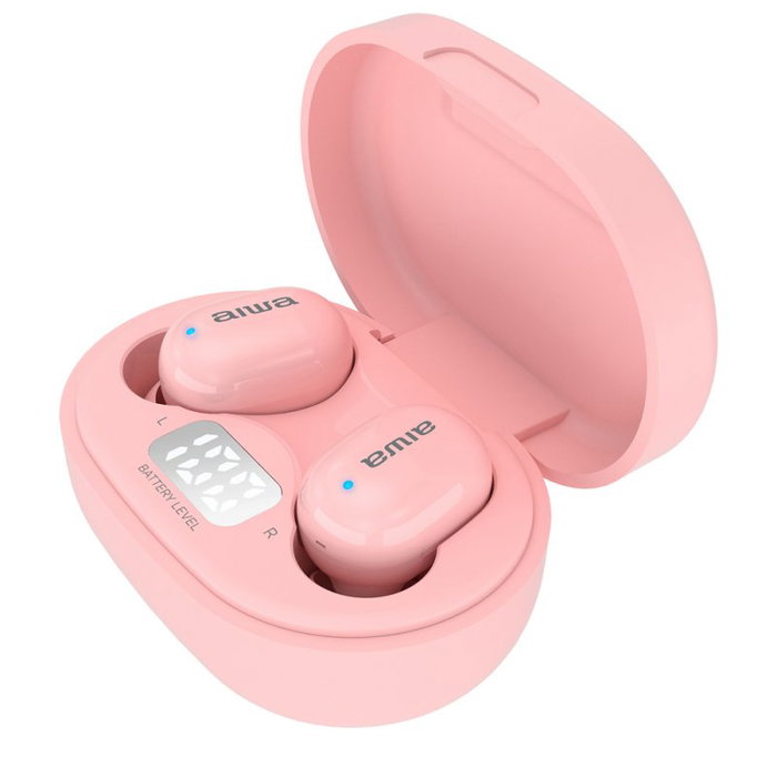Aiwa EBTW-150 Écouteurs Bluetooth 5.0 True Wireless Rose avec Étui de Charge et Contrôle Tactile
