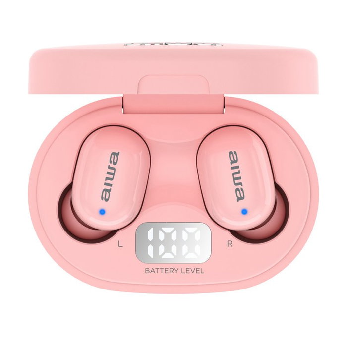 Aiwa EBTW-150 Écouteurs Bluetooth 5.0 True Wireless Rose avec Étui de Charge et Contrôle Tactile