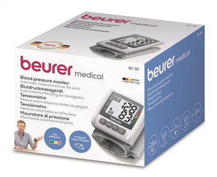 Beurer BC-30 Tensiomètre de poignet avec mémoire 60 mesures et détection d'arythmie - Grand écran LCD