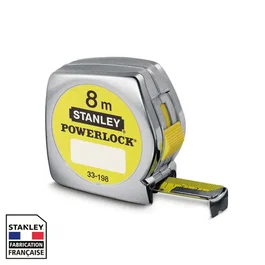 STANLEY Powerlock Classic ABS - Mètre ruban 8m à revêtement Mylar anti-abrasion - Crochet 3 rivets - Fonction blocage - Mesures intérieures et extérieures