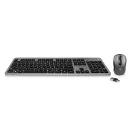 Ewent EW3272 Kit clavier et souris sans fil silencieux, clavier taille complète avec touches multimedia, souris 1600 DPI, récepteur combo USB-C/USB-A