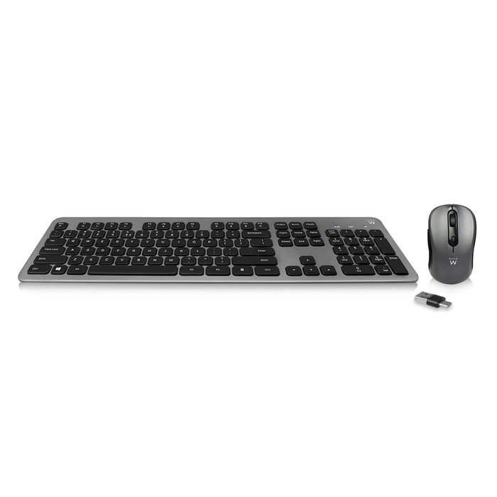 Ewent EW3272 Kit clavier et souris sans fil silencieux, clavier taille complète avec touches multimedia, souris 1600 DPI, récepteur combo USB-C/USB-A Ewent EW3272 Kit clavier et souris sans fil silencieux, clavier taille complète avec touches multimedia, souris 1600 DPI, récepteur combo USB-C/USB-A